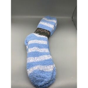 2 Legale Women Blue White Stripe Fuzzy Cozy Socks Sleepwear Loungewear Size 9-11